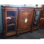 A Victorian inlaid walnut and amboyna credenza,