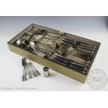 A Bachmann Wien part cased canteen of white metal cutlery to include six dinner knives and forks,