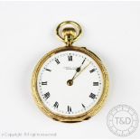 A ladies 18ct gold cased fob watch, James Carr Chorley, Chester 1909,