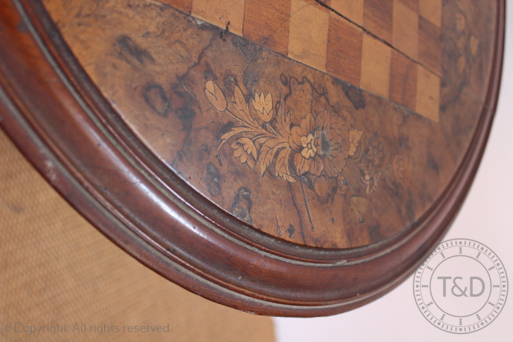 A Victorian inlaid walnut games table, with circular top, on carved tripod base, - Image 2 of 2