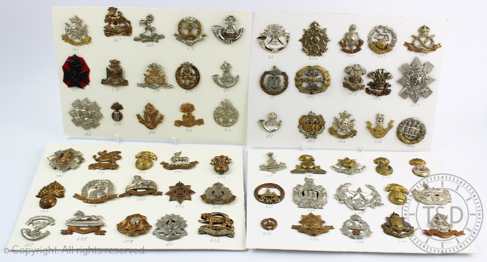 A collection of sixty military cap badges, to include Royal Berkshire, Royal West Kent,