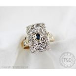 A sapphire and diamond Art Deco style dress ring,
