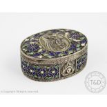 An Eastern white metal and cloisonne enamelled box and cover,