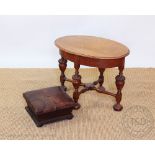 A Victorian varnished stool, with later leather top, 16cm H x 30cm W,