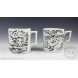 Two 19th century transfer printed mugs titled 'God Speed The Plough' and 'Tykes Motto', each 10.
