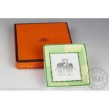An Hermes of Paris pin tray, the square tray centrally decorated with two zebras,