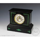 A late Victorian inlaid marble eight day mantle clock,