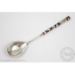 A Russian silver and cloisonne enamelled spoon, late 19th century,