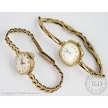 Two ladies 9ct yellow gold wristwatches,