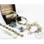 A collection of silver jewellery, to include; an ingot pendant Sheffield 1978, and attached chain,