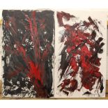 Sheila Benson (Modern British, Shropshire), Pair of oils on canvas, 'Blood tree' and 'Rape',