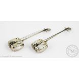 A pair of Japanese sterling silver shamisen form pepperettes, each 10.