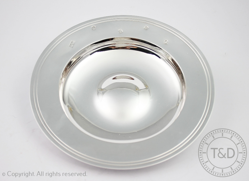 A silver 'Armada' dish, Mappin and Webb, Britannia standard, London 1977,