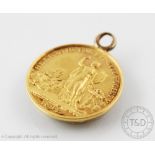 A 'Hearts of Oak' benefit society medallion, founded 1842 small gold medal, Hope stands with anchor,