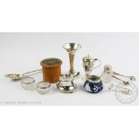 A selection of silver and plated small wares, to include; a silver posy vase,