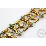 A Victorian citrine, turquoise and seed pearl set bracelet,