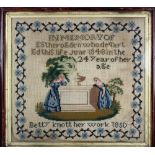 A Victorian needlework sampler, in memory of Esther Rogden who died June 1848,