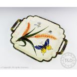 A George Jones majolica tray, centrally decorated agasint a cream ground with a wheat sheaf,
