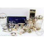 A selection of 19th century and later silver plated wares, mostly cutlery,