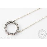 A Pandora necklace, designed as a circular pendant set with a continuous band of colourless stones,