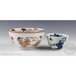 An English 18th century blue and white tea bowl, decorated externally with foliate sprigs, 6.