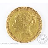 A Queen Victoria young head full gold sovereign dated 1885, mint initial M,
