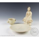 A Chinese Tang style white ware figure of Guanyin, on a lotus base, 20.