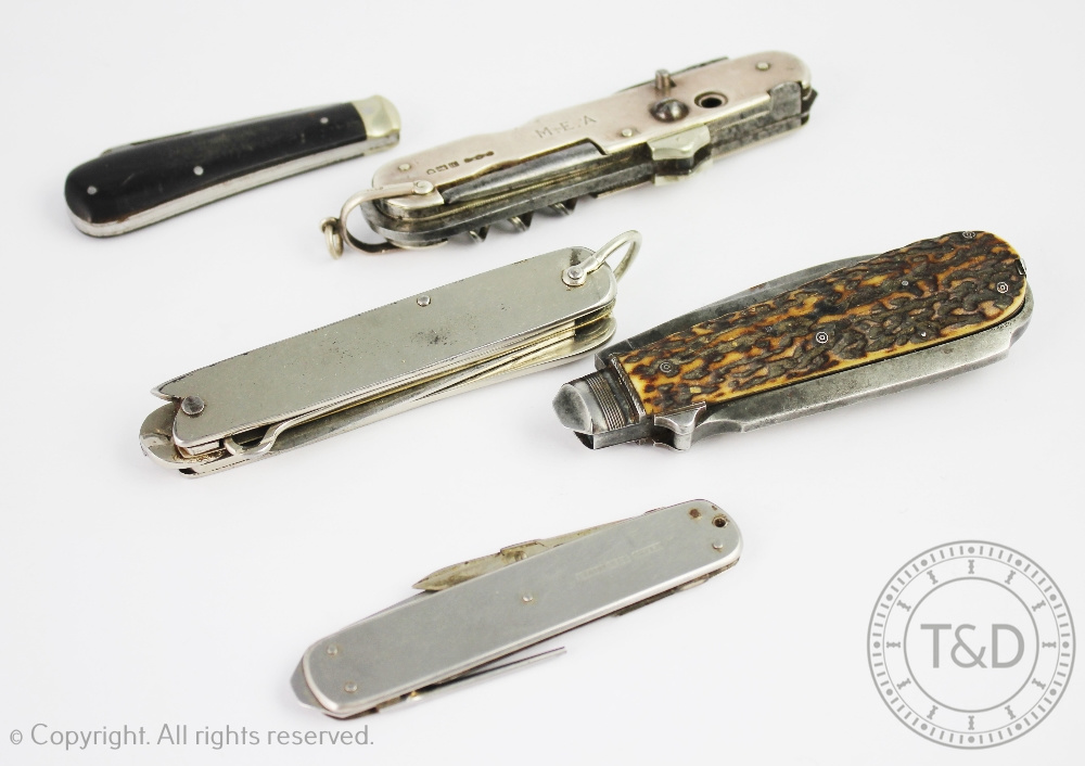 A silver cased multi tool folding knife, A Barrett & Sons 63 & 64 Piccadilly, London 1907,