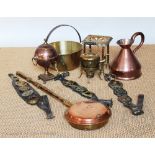 A collection of 19th century and later copper and brass wares,