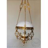 A late 19th century continental gilt brass oil ceiling light,