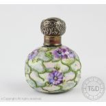 A George V silver mounted porcelain scent bottle, M Bros, Birmingham 1912,