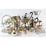 A selection of 19th century and later silver plated wares, to include; an ice bucket,