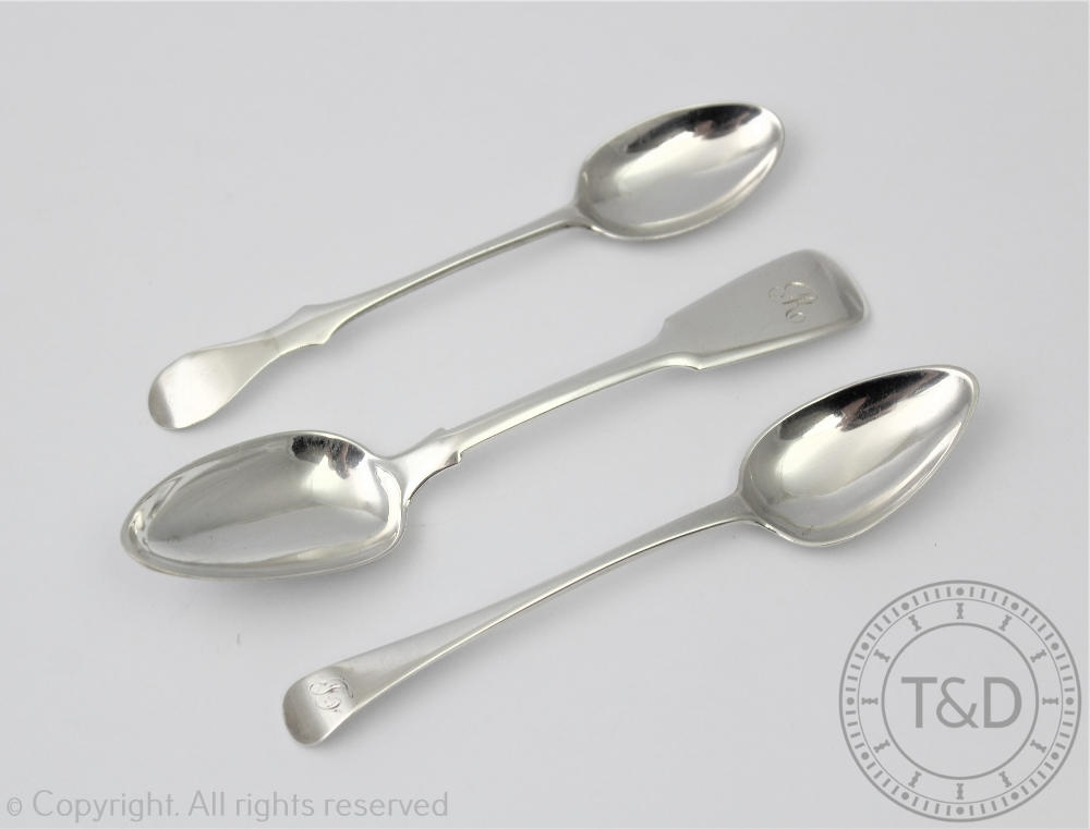 Three silver George III Scottish provincial tea spoons, to include; John Leslie Aberdeen,