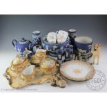 A collection of Wedgwood and Adams Jasper wares, including a pair of spill vases, 17cm,