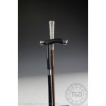 A late Victorian silver mounted ebonised walking cane, marks worn, 83cm,