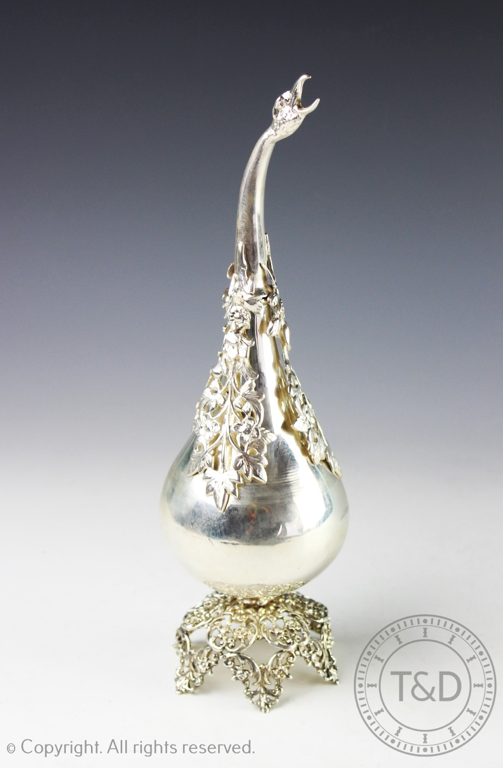 An Ottoman white metal rose water sprinkler/aspergillum,
