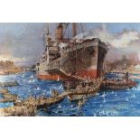 After Charles Dixon, Colour print, The Landing of Troops from HMS River Clyde, 53cm x 75cm,