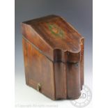 A George III inlaid mahogany serpentine knife box, the interior converted (at fault), 38.