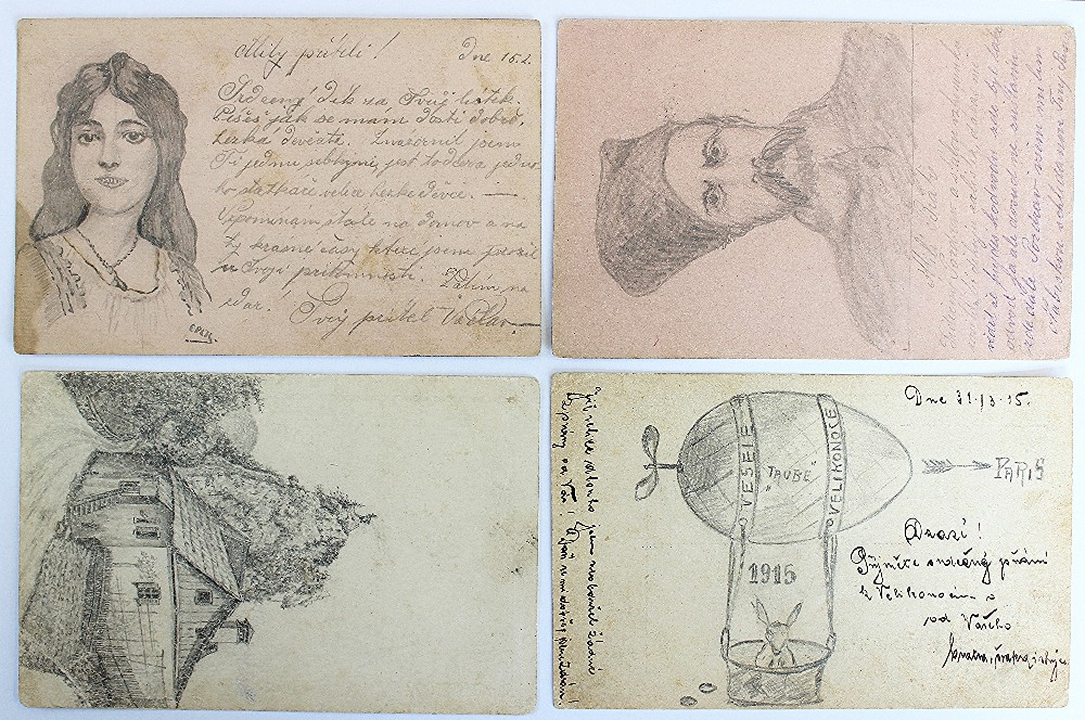 Four World War I prisoner of war interest postcards, dated for 1916/17,