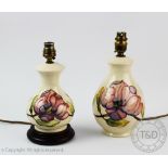 Two Moorcroft Magnolia pattern table lamps,