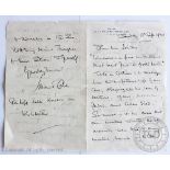 Howard Carter (1874-1939) British Archaeologist and Egyptologist - a hand written letter on Hotel