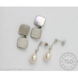 A pair of 'pearl' set drop earrings,