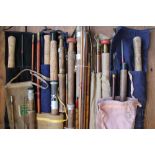 A miscellany of fishing rods and rod sections, split cane, whole cane and fibreglass,