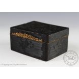 A 19th century French pressed tortoiseshell box and cover, decorated with floral sprays,