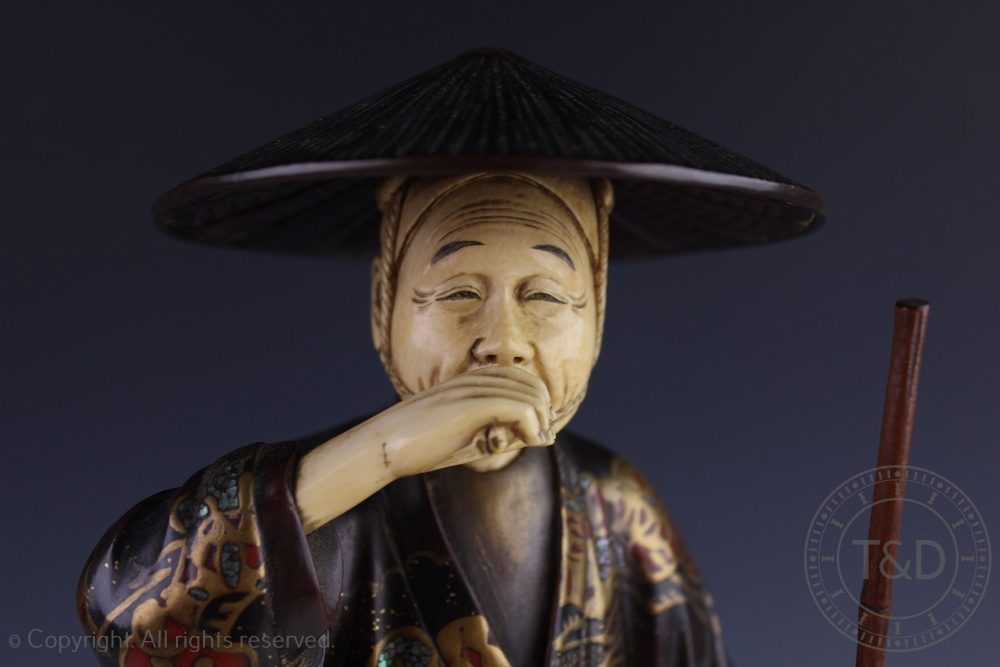 A Japanese shibayama carved wood and ivory figure, Meiji period (1868-1912), - Image 2 of 18