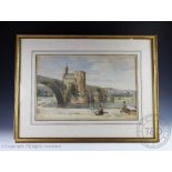 French School - late 19th century, Watercolour and pencil, Avignon river scene with bridge, 28.