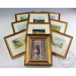 S.Wood (English School 20th century), A set of eight oil landscapes, 8cm x 10.