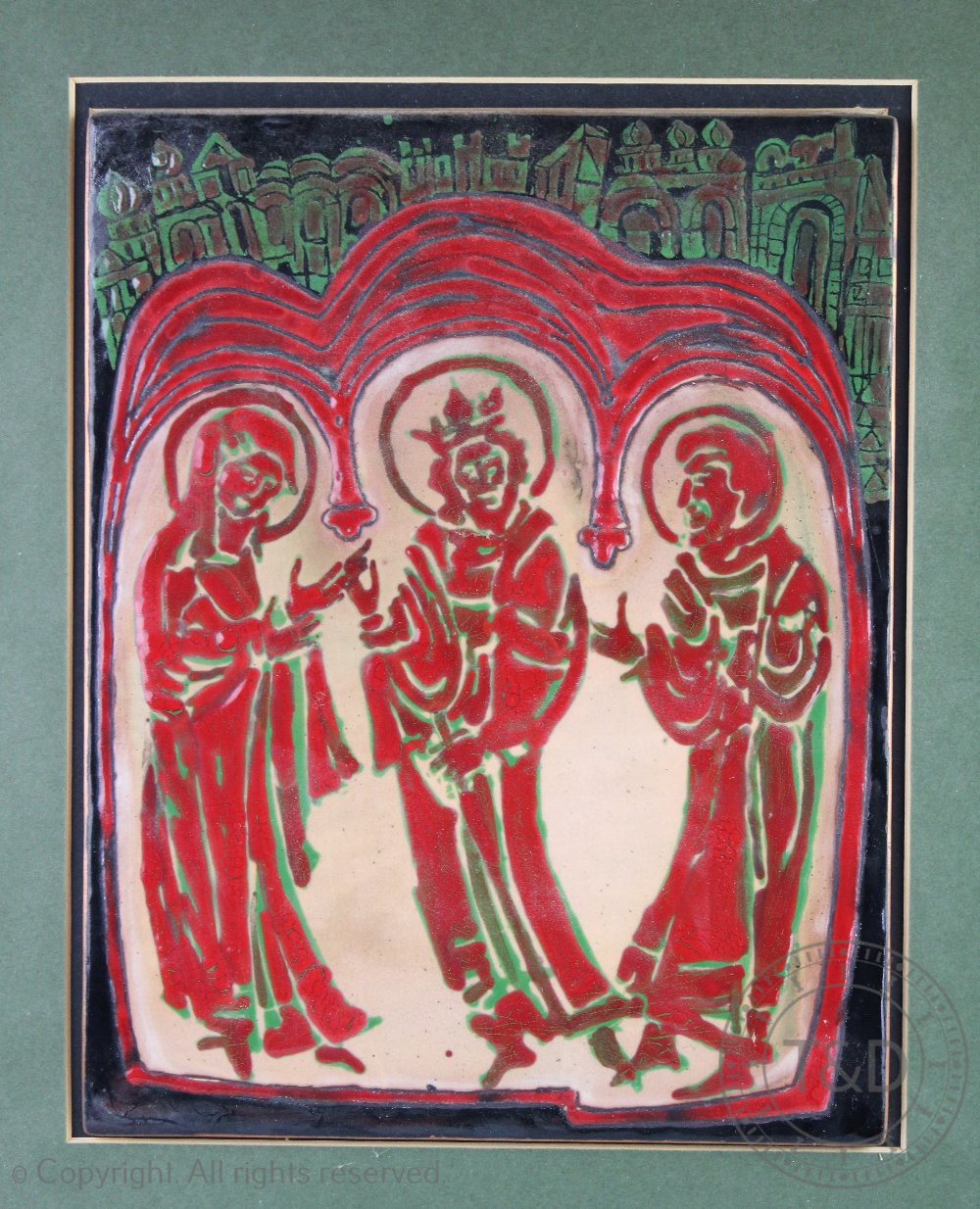 Tibor Szakos (Hungarian), enamel of copper plaque depicting the holy family, framed, 23.5cm x 18. - Image 2 of 3