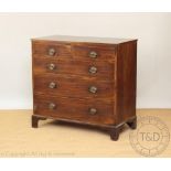 A late George III mahogany chest, with two short and three graduated long drawers, on bracket feet,