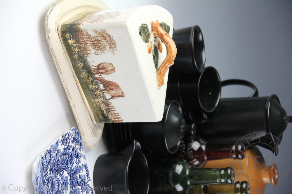 A Wedgwood Etruria coffee service, in black, with five moulded glass advertising bottles, - Image 2 of 5